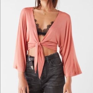 UO Dinah Tie Wrap Coral Pink Top